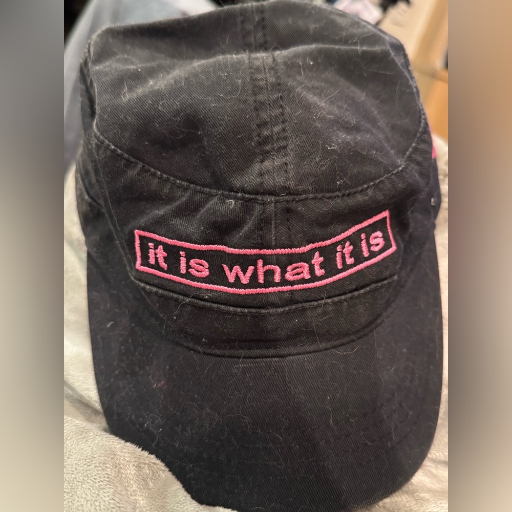 Black Cap, Pink Embroidery “it is what it is” & Islands - adjustable